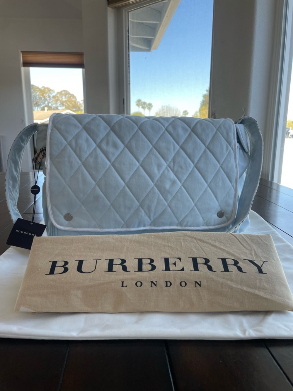 Burberry Light Blue Quilted Diaper/Changing Bag